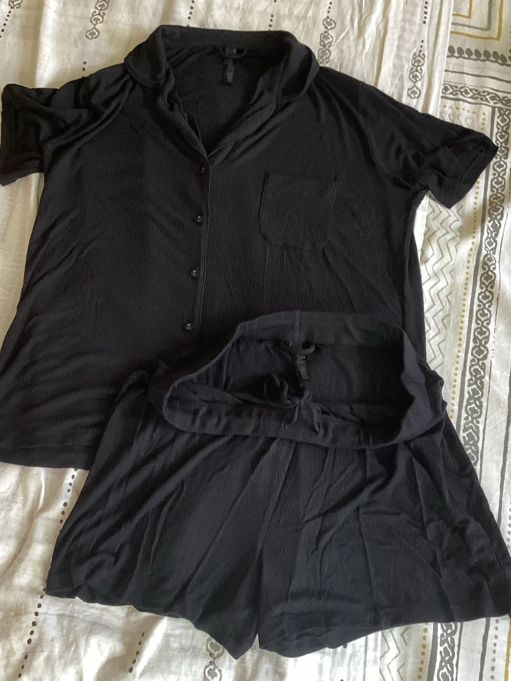 SKIMS Black Short Sleeve Button Pajama Set